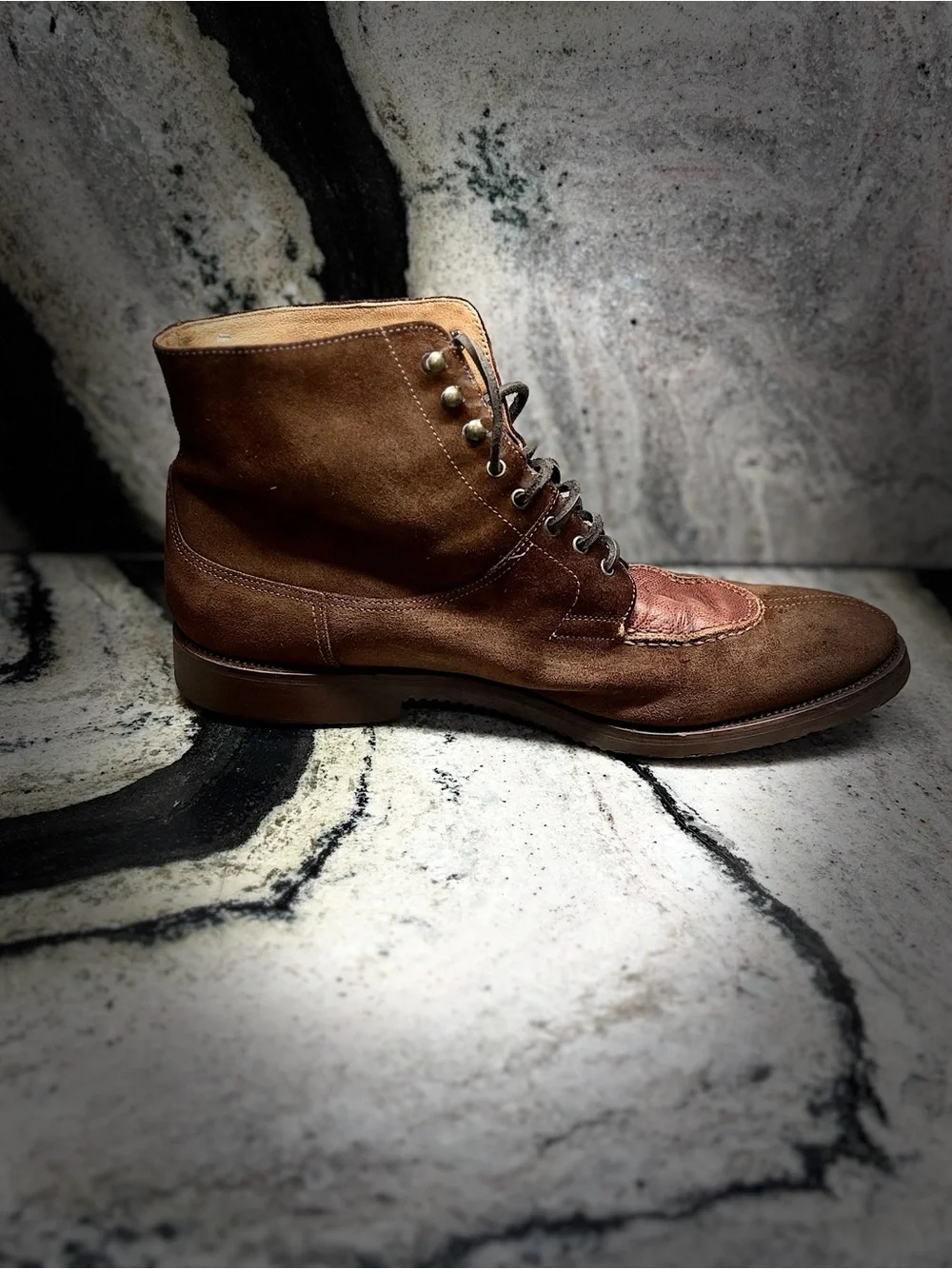 Santoni Italy Brown Suede Leather Two Tone Lace Up Boots Men’s UK 9.5 US 10.5